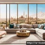 인간 AI 협력의 장기적 비전 - A modern Middle Eastern family in a stylish living room using smart home devices and voice assistant...